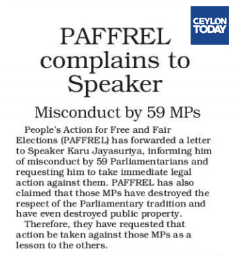 PAFFREL COMPLAINS TO SPEAKER